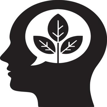 silueta de un cabeza con un habla burbuja conteniendo un planta dentro en un blanco antecedentes vector