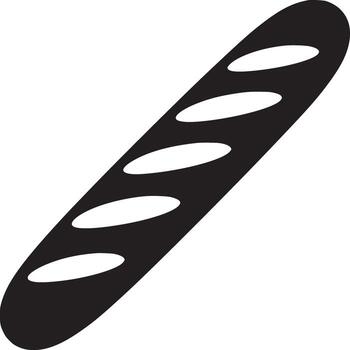 A black and white illustration of a baguette with five oval shapes on a white background simple design vector