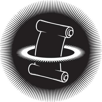 Illustration of a scroll on a black background with a radial burst pattern around the circumference edge vector