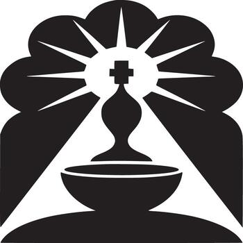 negro y blanco cáliz con cruzar y rayos de ligero dentro un arco ilustración diseño Arte vector