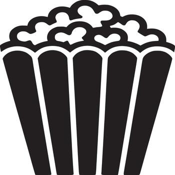 Isolated black and white graphic of a container overflowing with popcorn on a white background vector