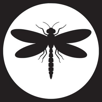 silueta de un libélula con alas untado dentro un blanco circulo en un negro antecedentes diseño vector