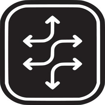 Black square icon with rounded corners containing white arrows pointing in different directions vector