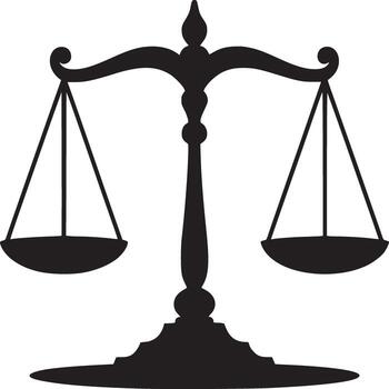 A black silhouette of scales of justice on a white background symbolizing law and fairness concept vector