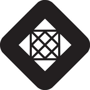 A black diamond shape with a smaller square grid inside on a white background simple and geometric vector