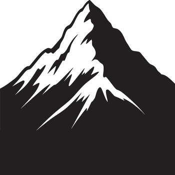 A stark monochrome image of a mountain peak with jagged edges against a white background design art vector