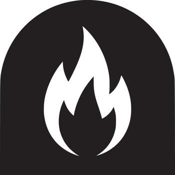 A stylized black and white illustration of a flame within a rounded rectangular shape design element vector