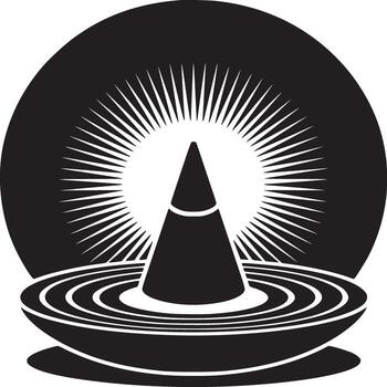 A black and white graphic design featuring a cone shape with radiating lines and circular patterns vector