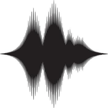 A black sound wave visualization against a white background showing amplitude variations clearly vector