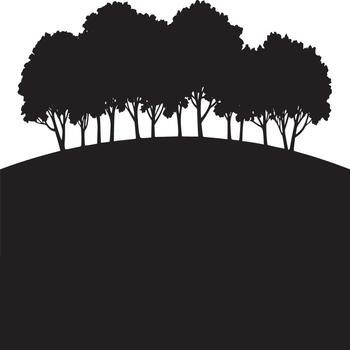 Silhouette of trees on a hill against a white background creating a stark and minimalist landscape view vector