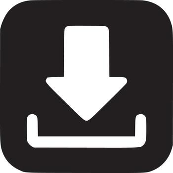 A simple black download icon with an arrow pointing down into a tray on a white background vector