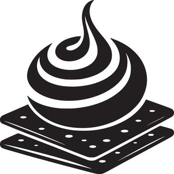 Black and white illustration of a s more with two crackers and a swirl of marshmallow on top vector