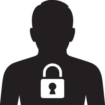 silueta de un persona con un candado en su espalda representando seguridad y intimidad concepto imagen vector