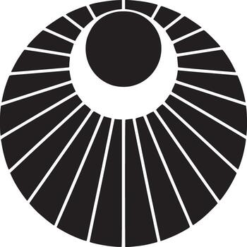 negro y blanco gráfico diseño presentando un central circulo con radiante líneas y circular segmentos vector