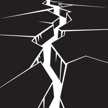 A black surface with a large white crack running through it against a white background above it all vector