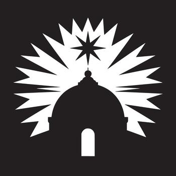 silueta de un abovedado edificio con un Starburst diseño radiante desde detrás eso en negro y blanco vector