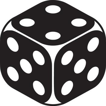 A close up of a black die with white dots on a white background in a square shaped illustration vector