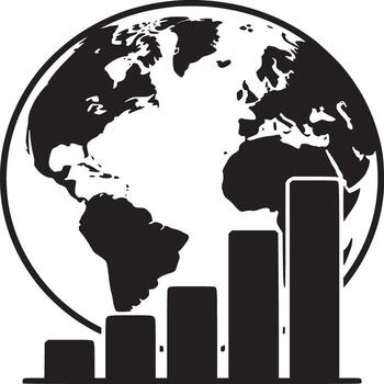 Black and white illustration of a globe with a bar graph overlayed on the earth design element vector