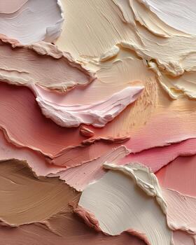 Textured Impasto Paint Strokes in Warm Pink, Peach, and Beige Tones, Creating an Abstract Art Background. photo