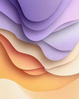 Colorful abstract background with 3D paper-cut effect and wavy purple and orange layers. photo