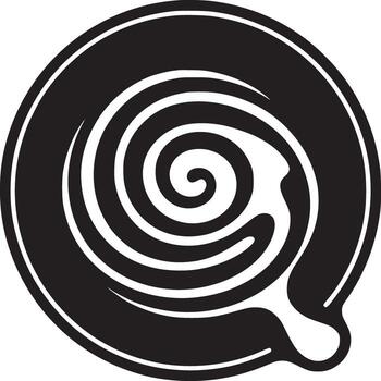 A graphic black and white illustration of a swirl inside a circle with a small droplet shape attached vector