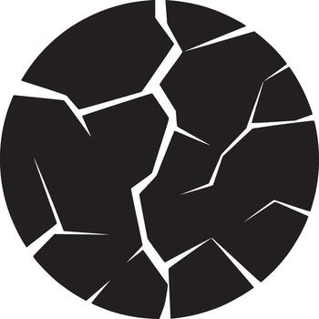 A black circle with multiple white cracks radiating from the center on a white background design art vector