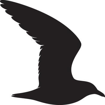 A silhouette of a bird in flight with its wings spread against a white background in a simple style vector