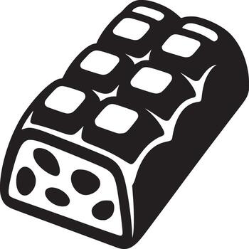A stylized black and white drawing of a chocolate bar with square sections and rounded edges on a white background vector