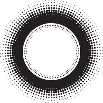 A black and white halftone pattern forming concentric circles on a light gray background design effect vector