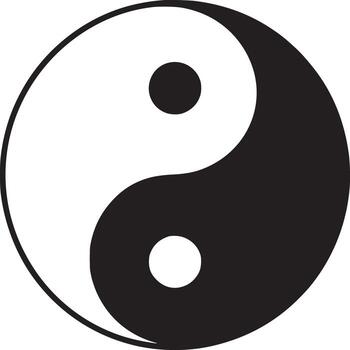 A minimalistic yin yang symbol with black and white halves and contrasting dots on a white background vector