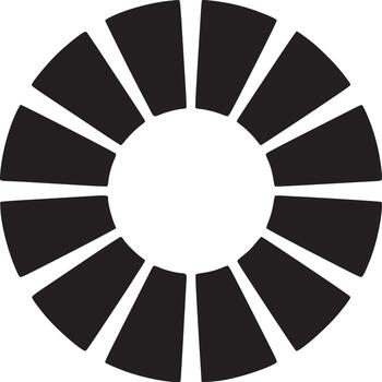 un negro y blanco gráfico de un circular forma dividido dentro segmentos con un agujero en el centrar vector