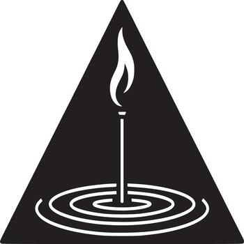 A graphic design of a black triangle with a white flame and concentric circles on a white background vector