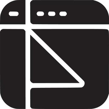 A black and white icon depicting a website layout with a triangle and rounded rectangle shape 100char vector