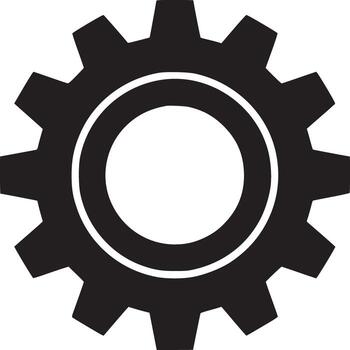 A black gear with a white center on a white background in a simple graphic design style image vector