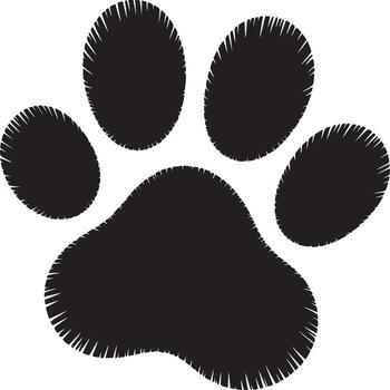 A black paw print with a fringed edge isolated on a white background in a square format image style vector