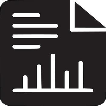 Black document icon with a folded corner and a bar graph on a white background isolated object vector