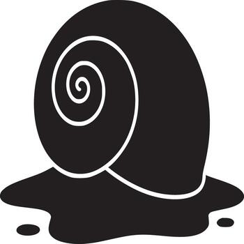 A black and white silhouette of a snail with a spiral shell and a trail on a white background image vector