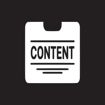 A white card with the word content and horizontal lines on a black background in a simple style vector