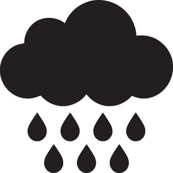 A simple black cloud with raindrops falling on a white background in a minimalist style graphic art vector