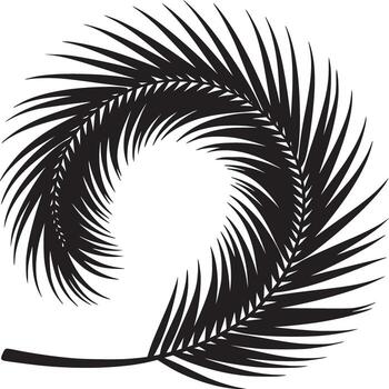 A single palm leaf silhouette creating a circular shape on a white background for minimalist design vector