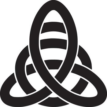 A black triquetra knot with horizontal lines on a white background in a symmetrical design vector