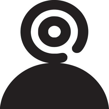 A simple black and white illustration of a person with a target or camera for a head design icon vector