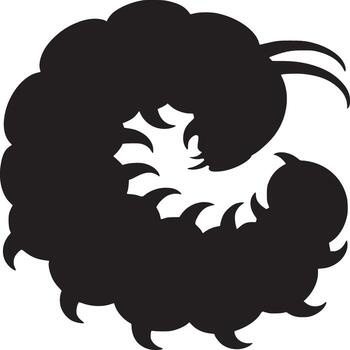 A silhouette of a caterpillar curled in a circle on a white background in a simple black and white style vector