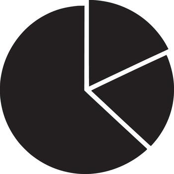 A black and white pie chart with three sections showing data representation on a white background vector