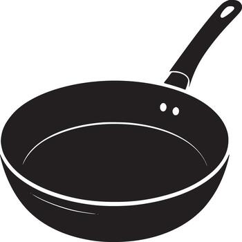 A simple black and white illustration of a frying pan with a handle on a white background vector