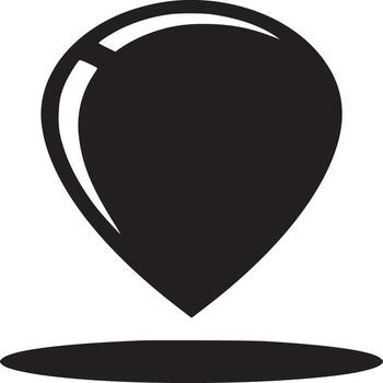 A black map pin icon with a teardrop shape and a shadow on a white background illustration style vector