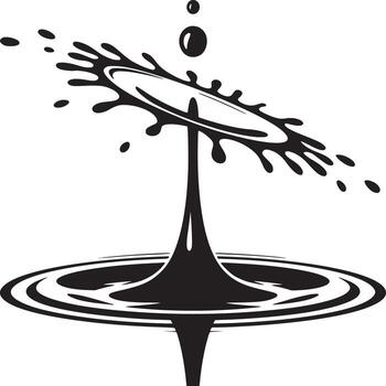 Black and white image of a water drop collision with ripples and splash effect in minimalist style vector