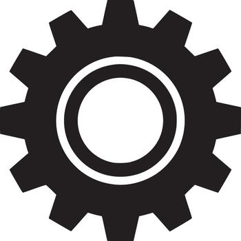 A single black gear with a hollow center on a white background in a simple graphic design style vector