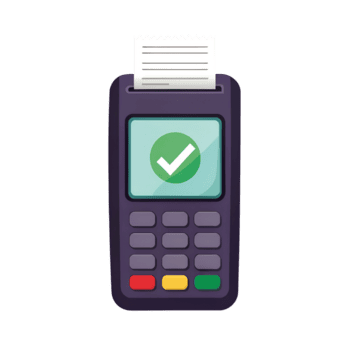 Successful Payment Transaction POS Terminal with Receipt and Confirmation Checkmark on Screen, Digital Payment Processing png