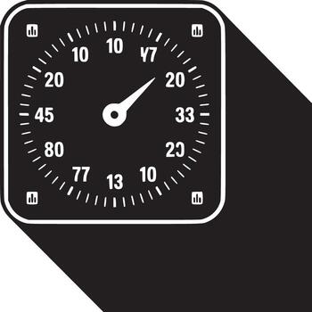 A black and white illustration of a square gauge with numbers and a needle indicating a reading vector